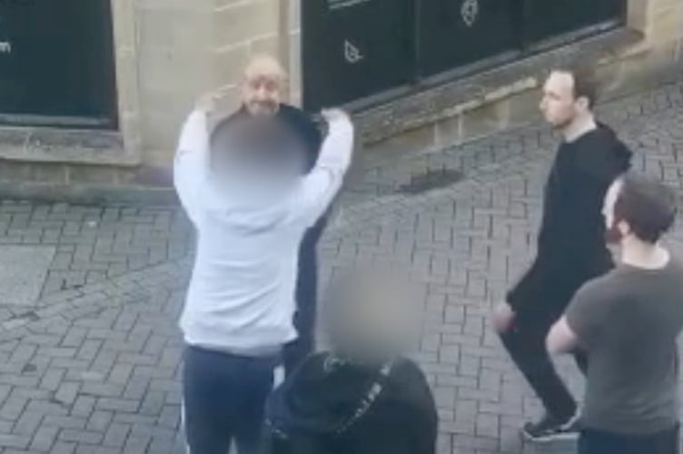 Happy Piranha store owner Martin Gaunt, accompanied by his two sons, approach shoplifters outside his store in Truro, Cornwall. Release date December 20 2024. Video shows suspected shoplifters being confronted by a shopkeeper - who says he has carried out more than 50 citizen's arrests on thieves in two years. Martin Gaunter says he feels left with no choice other than to front up to offenders to protect his shop Happy Piranha in Truro, Cornwall.  The shopkeeper has defied criminals inside and outside his shop - telling them he has the right to detain them until police arrive. He has also installed 12 CCTV cameras across the three shops he has in the seaside town centre.  However, the 62-year-old says he doesn't have 'proper' support from the police - adding that the criminality is affecting the whole community in town.