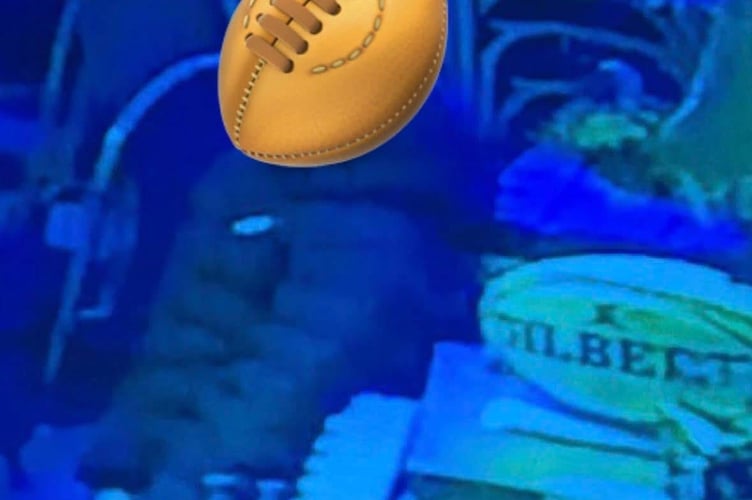 An image of the signed rugby ball taken from Falmouth Rugby Club on Boxing Day