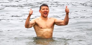 TV presenter braves the cold for Christmas Day dip in Cornish seas