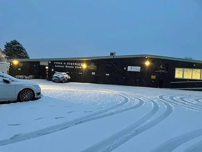 York and District Indoor Bowling Club in the snow.