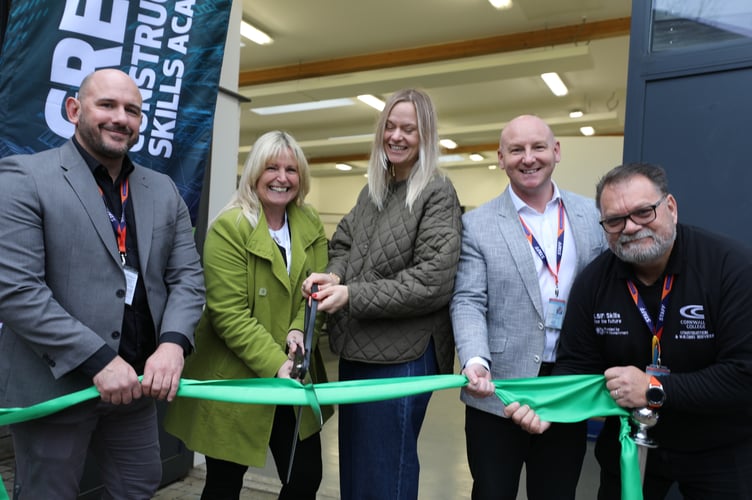 Luke Bazeley head of Cornwall College Camborne, Ann Vandermeulen, Inga Geach sustainability & social value specialist at Cornwall Council, Richard Billington curriculum area manager for construction and building services at Cornwall College Camborne and Jem Stevens construction renewables delivery manager at the Green Construction Skills Academy.