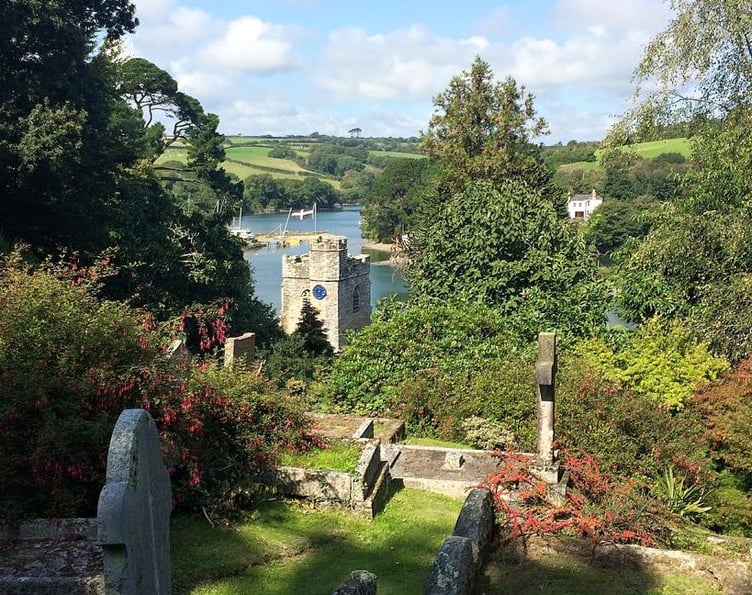 A scenic view of St Just-in-Roseland Church