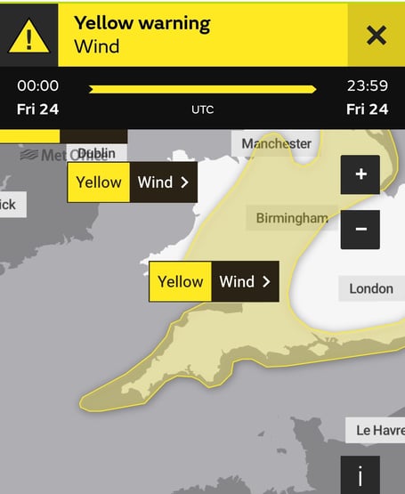 The yellow weather warning in place with the arrival of Storm Eowyn (Picture: Met Office)