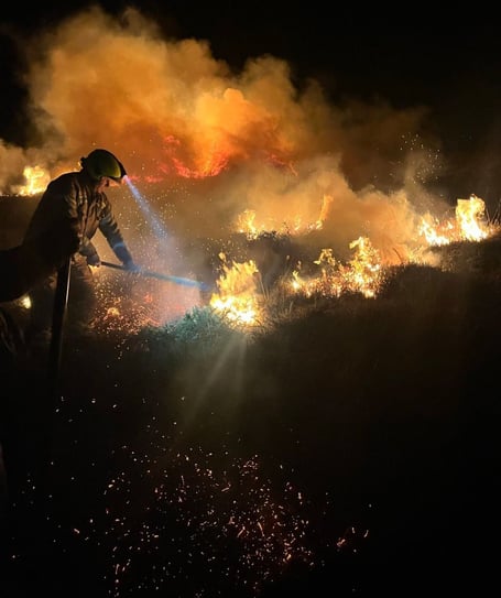 Fire at Goonhilly Downs.