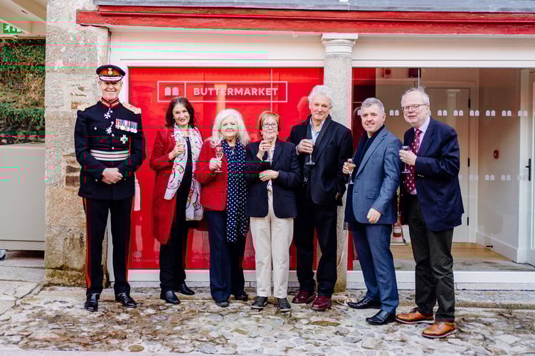 Edward Bolitho Lord Lieutenant of Cornwall with Redruth Revival Board Tamsin Spargo, Jan Driver, Judy Davison, Ross Williams, Aaron Pascoe and Paul Harris.