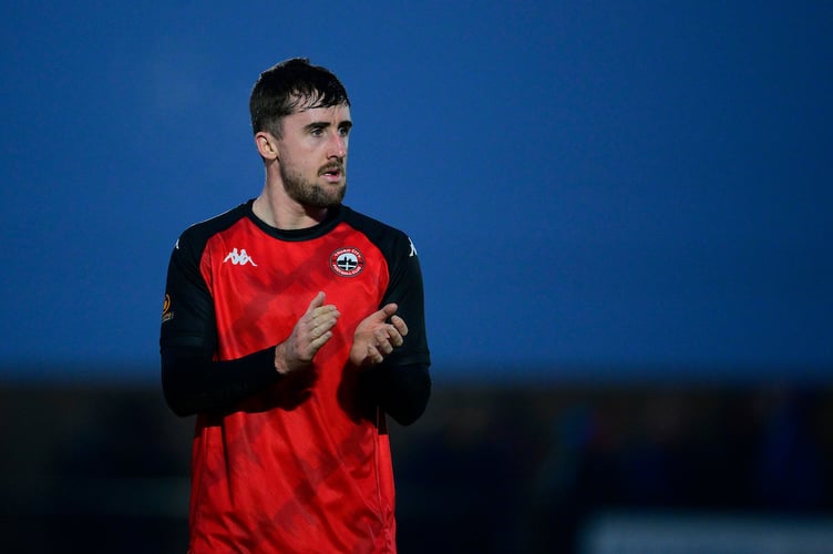 Final whistle celebrations for Will Dean of Truro City after the National League South match between Truro City and Aveley at Truro City Stadium on 18 January 2025  Photo: Phil Mingo/PPAUK