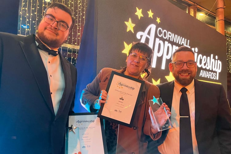 Piers Smith, Alice Norris and Jon Kelley at the Cornwall Apprenticeship Awards.