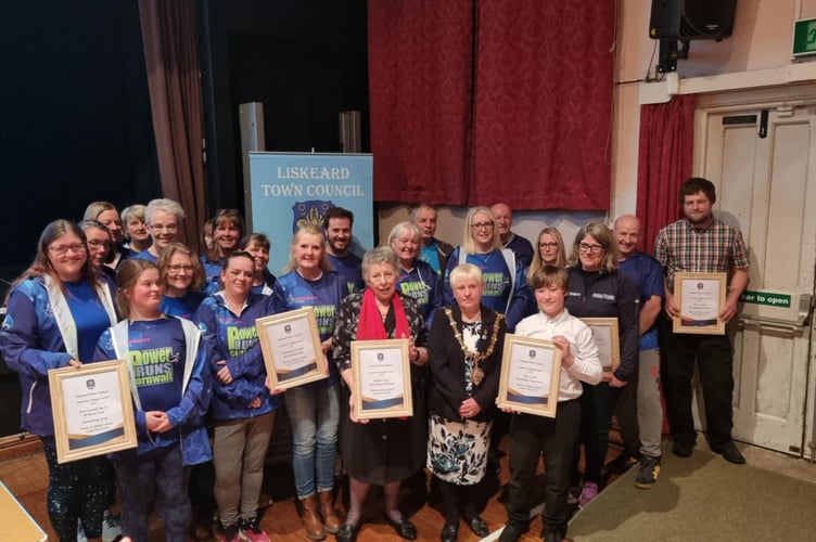 Liskeard town mayor Christina Whitty pictured alongside the Community Champion award winners