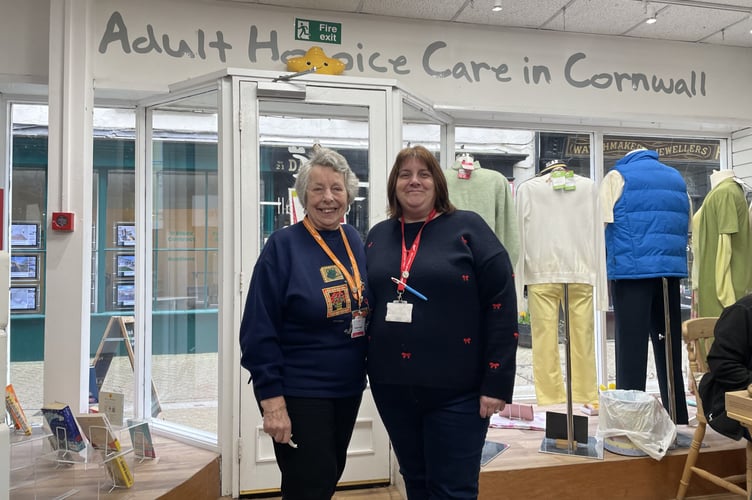 Barbara Rogers alongside  Beverley Weller, Liskeard branch manager of the Cornwall Hospice Care store