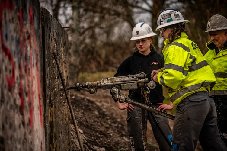 The CSM Women's Team practising airleg drilling for the International Mining Games 