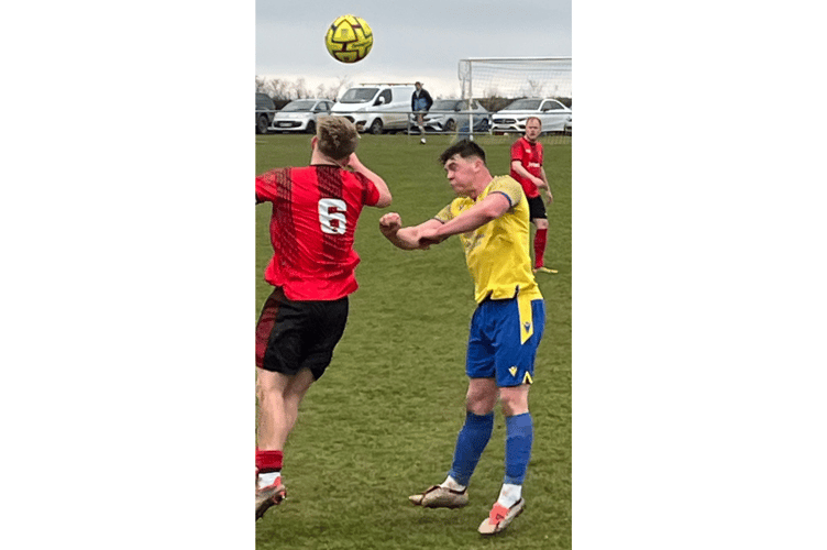 James Forrest and Haiden Chapman in an aerial battle at Burngullow. Picture: Kevin Marriott.