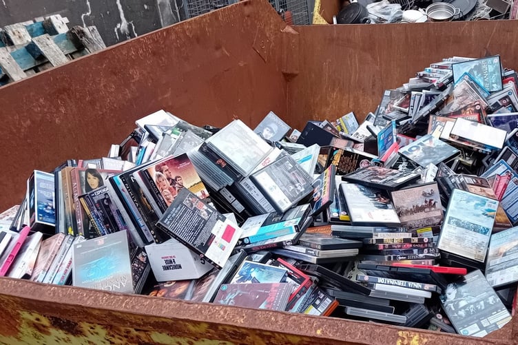 The thousands of DVDs left in the Cornwall Hospice Care's electrical goods skip at its Bodmin, Cornwall donation centre.  (Picture: Cornwall Hospice Care / SWNS)The thousands of DVDs left in the Cornwall Hospice Care's electrical goods skip at its Bodmin, Cornwall donation centre.  Photo released March 21 2025. A charity shop was stunned when someone 'donated' - 2,500 DVDs.Cornwall Hospice Care has urged people not to use their sites as a "dumping ground"  - after the discs were left in its electrical goods skip.The charity said the DVDs were left in outside its Bodmin in Cornwall donation centre in two separate incidents.It said that many of the legitimate DVDs had become unsaleable as they had been rained on or were broken.