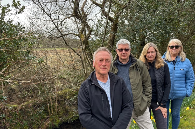 Some of those opposed to the battery storage project - Steve Greener, Andy Holding, Sally Storey and Gill Rogers - pictured in Penrose Water Gardens