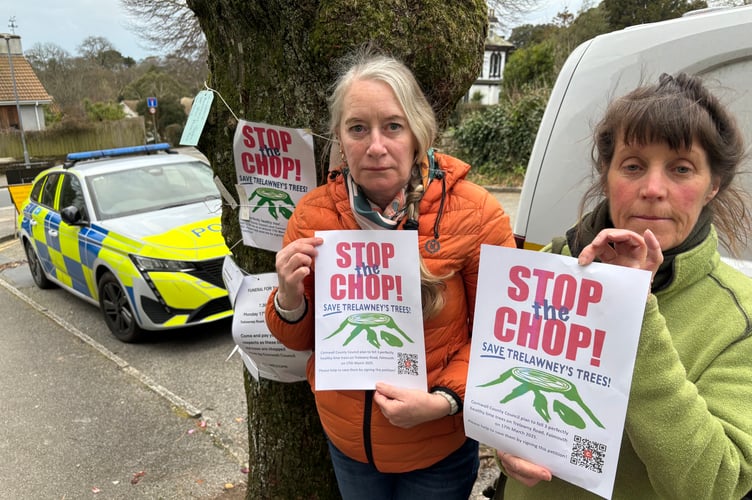 Protest organiser Debs Newman, left, and Sarah McDiarmid by one of the trees which has survived to see another day .