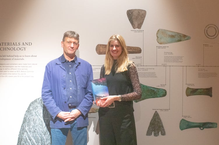 Philip Marsden with Cornish Lithium's Lucy Crane at the launch of Under A Metal Sky