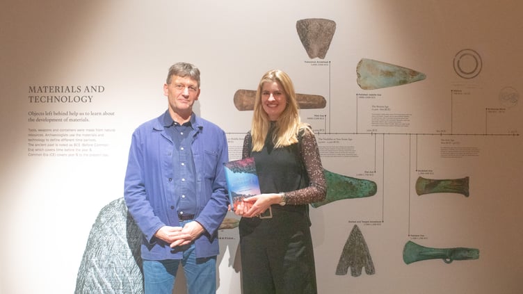 Philip Marsden with Cornish Lithium's Lucy Crane at the launch of Under A Metal Sky