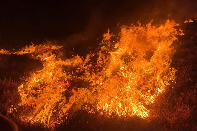 The fire on Rosenannon Downs, near St Columb where 68 acres of heathland – the size of 38 football fields – caused extensive damage