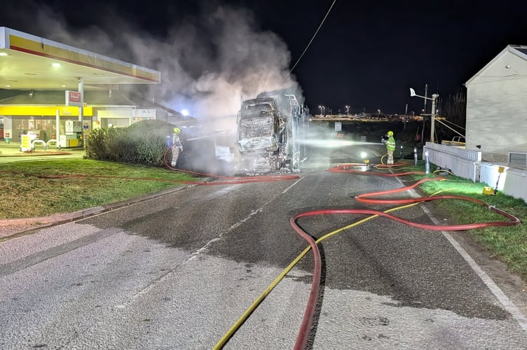 Lorry fire at Carland Cross 2.