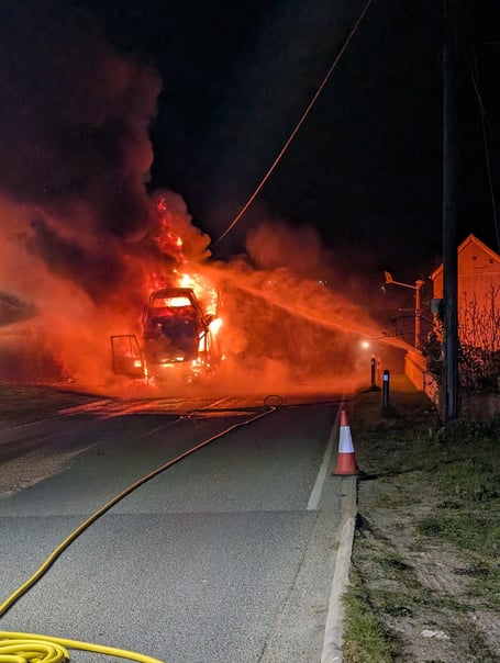 Lorry fire at Carland Cross.