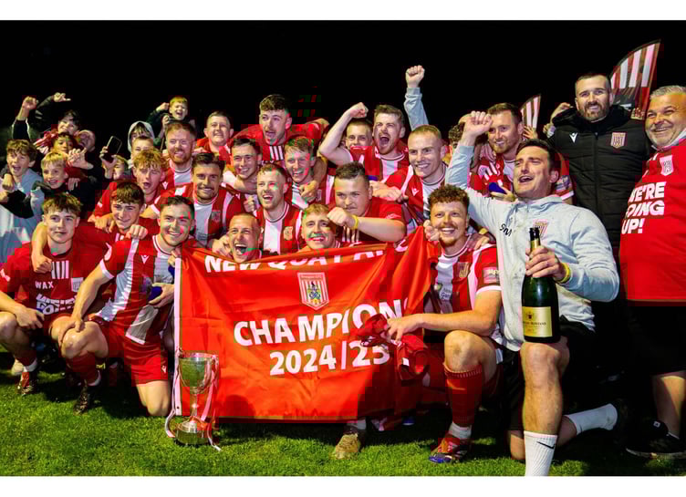 Newquay, pictured celebrating their SWPL Premier West title success, will be in the Western League Premier Division for the first time in their history. Picture: Rob Donald