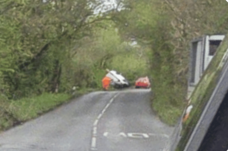 The lorry went into a ditch near Carbis Wharf on the Roche Road.