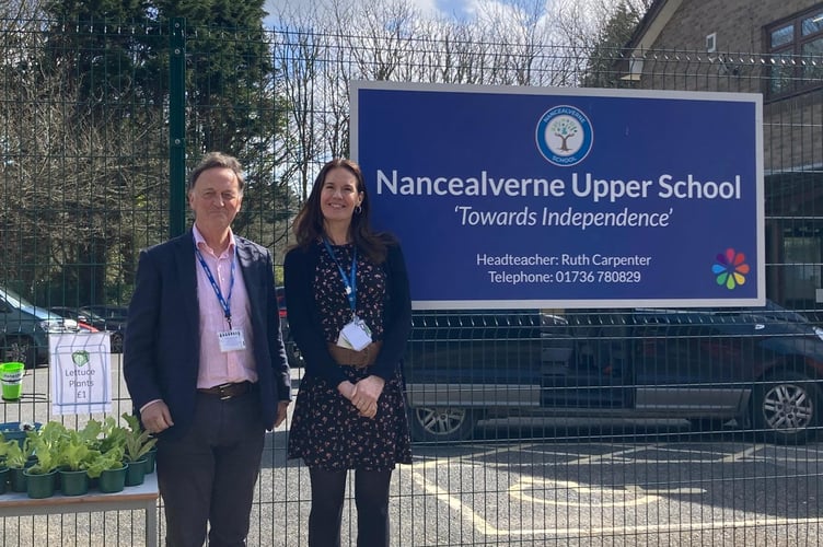 Andrew and Headteacher Ruth Carpenter at Nancealverne Upper School Site.