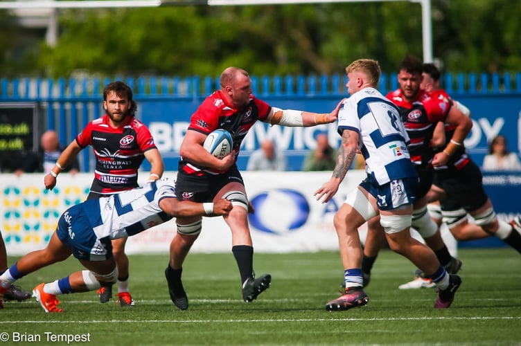 Cornish Pirates skipper Alex Everett takes on the Coventry defence during their Championship clash