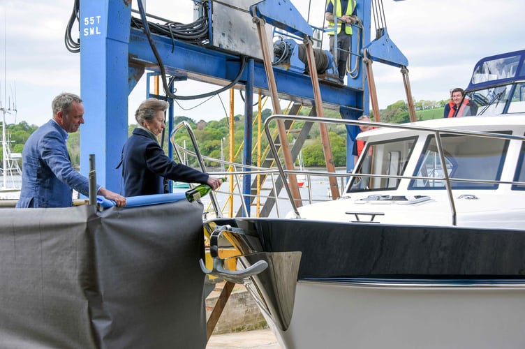 Dave Cockwell invited HRH The Princess Royal to officially launch the Hardy 45 European by pouring champagne over the bow.