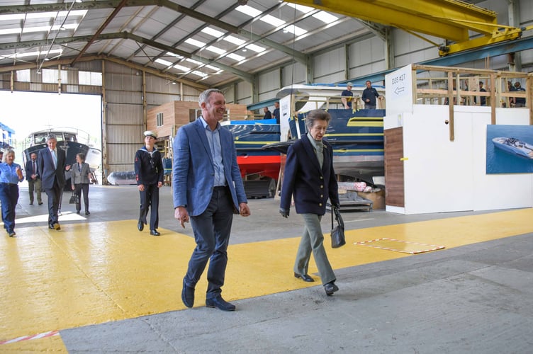 Founder, Dave Cockwell, shows HRH The Princess Royal around the South West Shipyard.