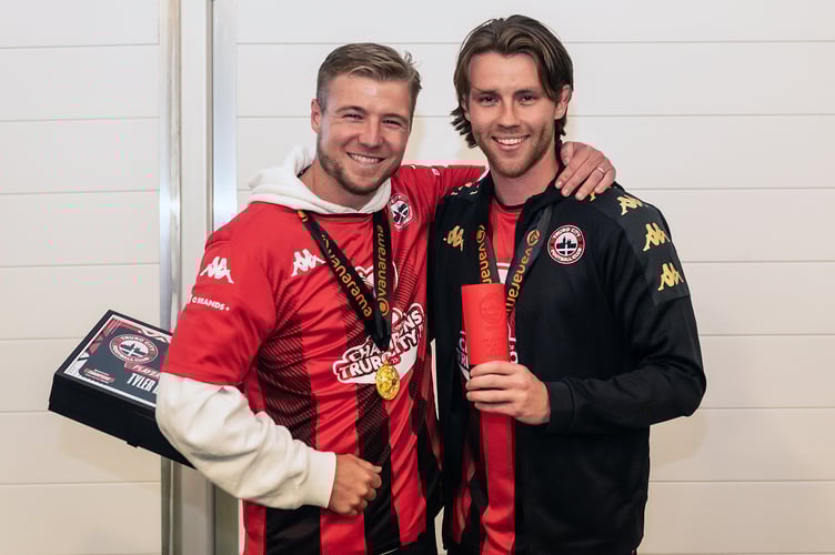 Captain Connor Riley-Lowe hands over the Players’ Player of the Year Award to Tyler Harvey. Picture: Colin Bradbury.