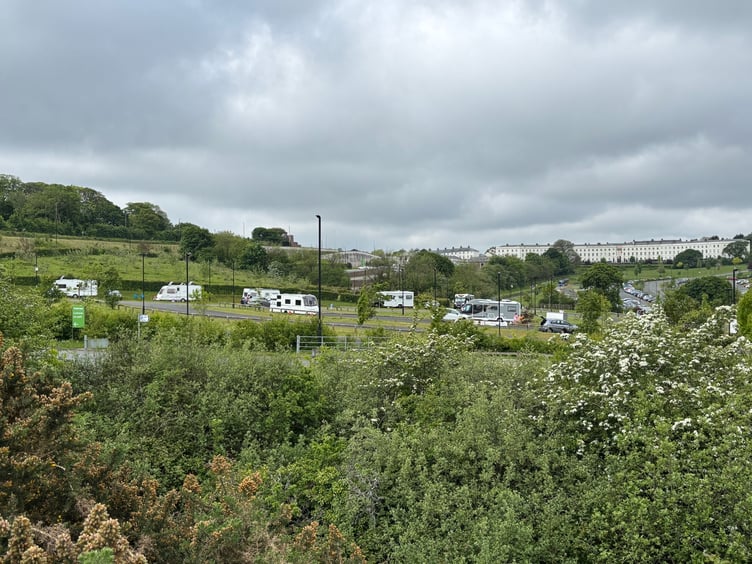 Travellers at the Tregurra Park and Ride in Truro