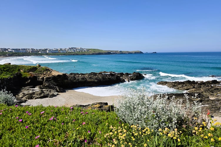 Fistral shimmers in the morning sunshine.