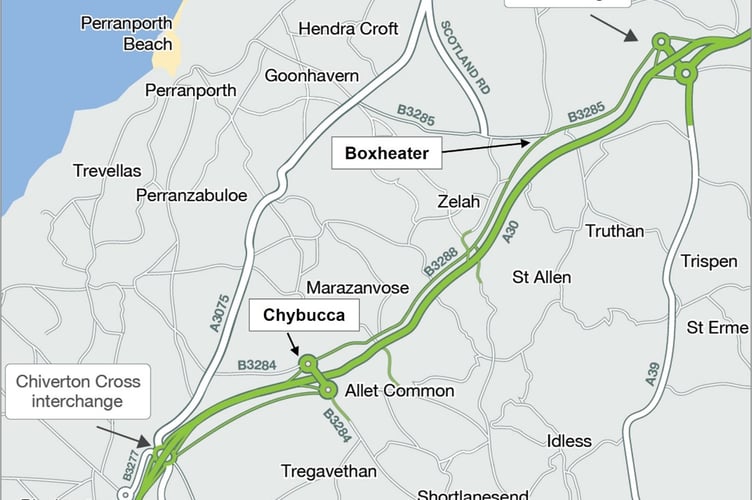 Old A30 becomes B3288 and B3285