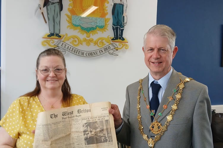 Cllrs Sarah Douglas Martin and Chris Wells with Truro artefacts