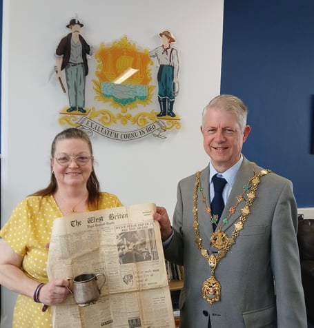 Cllrs Sarah Douglas Martin and Chris Wells with Truro artefacts