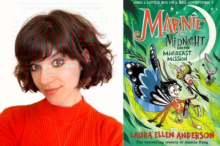Laura Ellen Anderson and her latest book, Marnie Midnight and the Minibeast Mission.