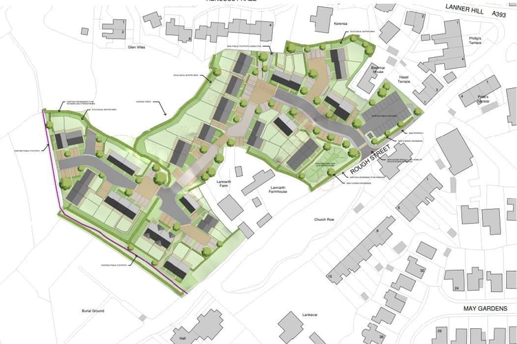 The proposed site layout for 42 affordable homes in Lanner (Pic: Trewin Design Architects).