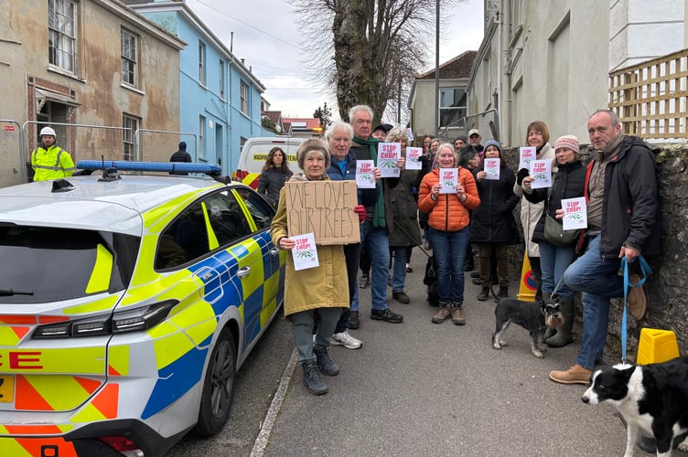 Just some of the protesters who ended up being delighted by the surprise news that the trees had been saved - at least for today.