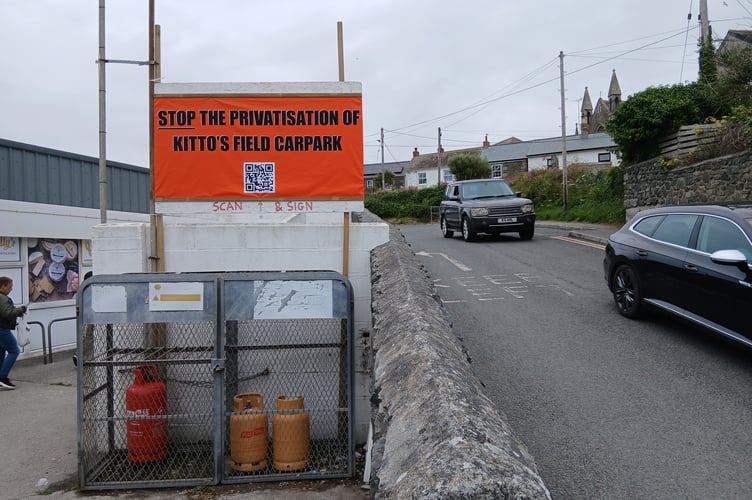 A sign at the entrance to Kitto\'s Field car park in Porthleven (Pic: Jona Jones).