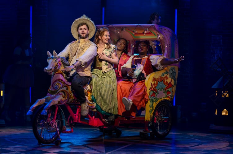 The cast of &Juliet, led by Jay McGuiness and Lara Denning as William Shakespeare and Anne Hathaway