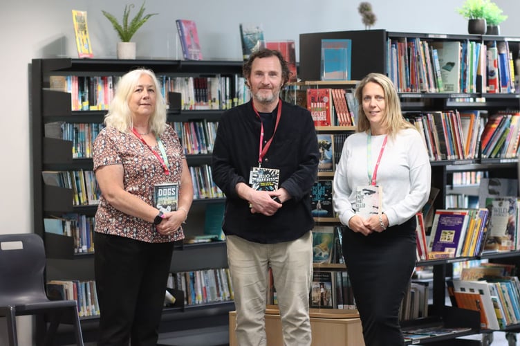 Alison Hague, Anthony McGowan and English teacher Susi Tooley at Penrice Academy.