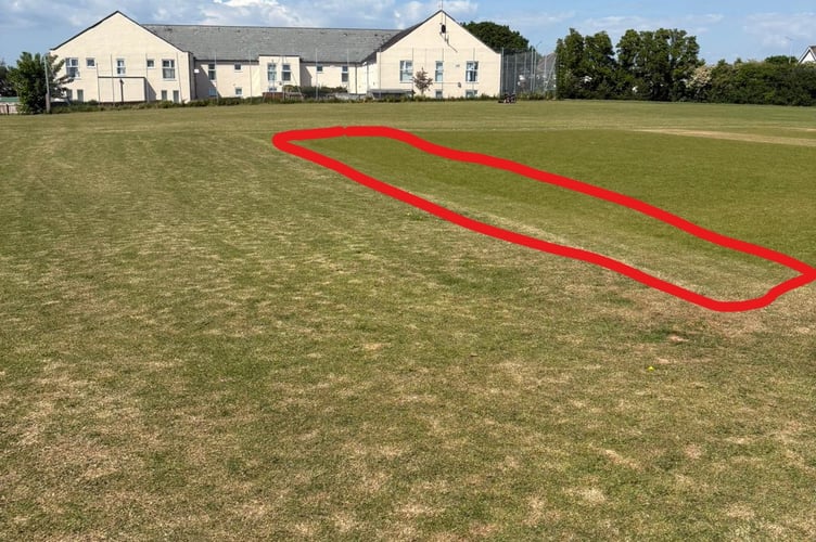 Location of where the new artificial cricket wicket would go at Saltash Cricket Club's Chapel Field ground. (Picture: Saltash CC)