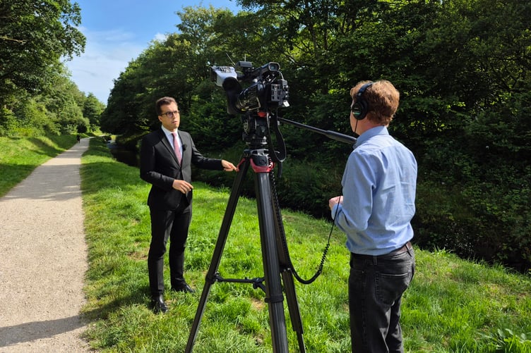 MP Noah Law in the Pentewan Valley following the pollution incident.