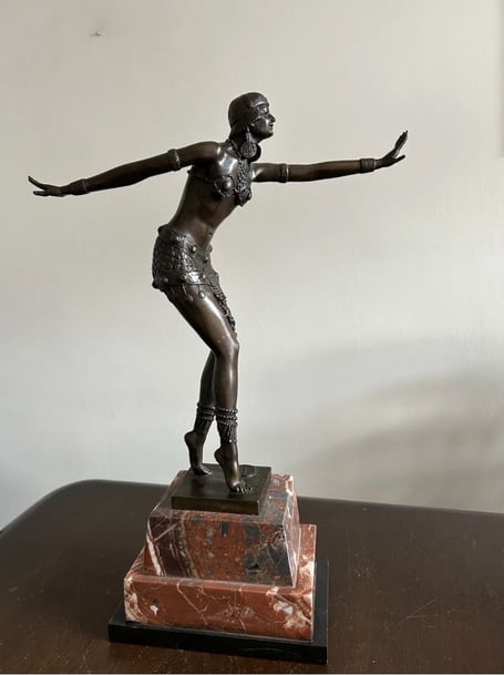 This Art Deco bronze on marble a base figurine, after Chiparus the Egyptian dancer, will be on offer at AFC Fairs upcoming event