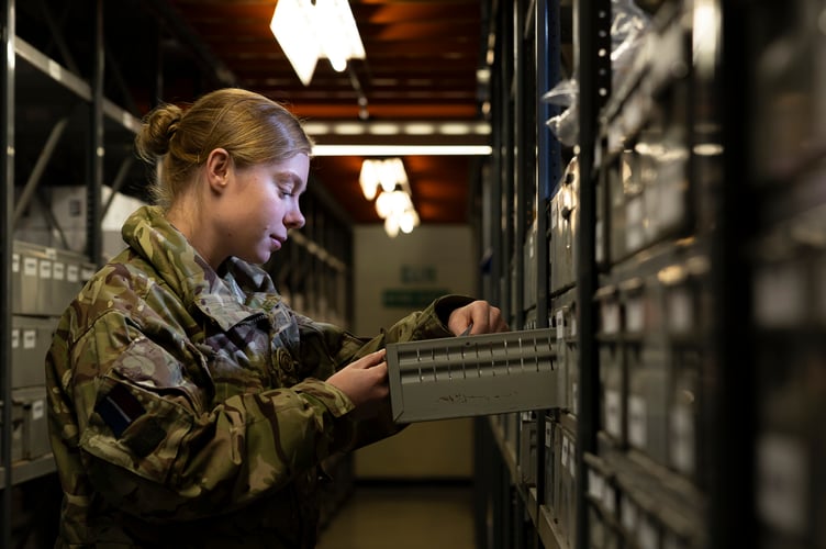Images of Corporal Chelsie Piddington working in the Receipt and Dispatch department of the Logistic Squadron as a suppler at RAF Waddington. Corporal Piddington is a Permanent Voluntary Regular Reserve for the Royal Air Force.
