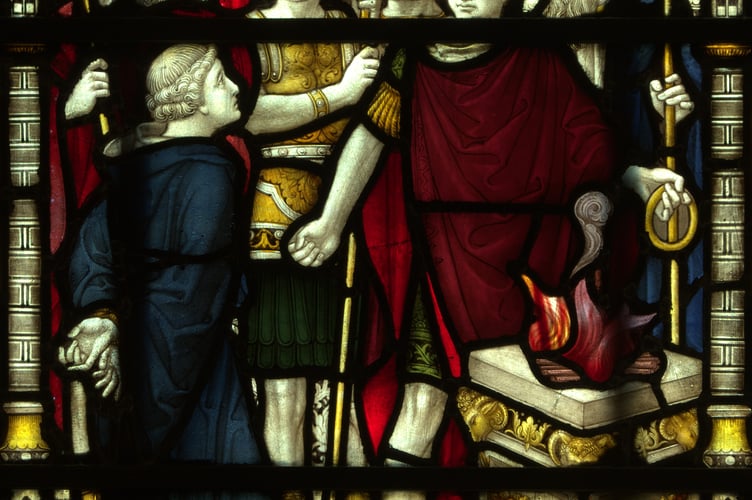 Alban, on trial, refuses to sacrifice to the Roman gods