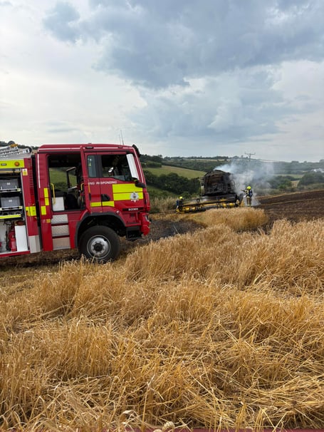 Appliances from Liskeard, Lostwithiel, Callington, Wadebridge and Bodmin were called to a report of a fire involving a combine harvester which had spread to adjacent fields