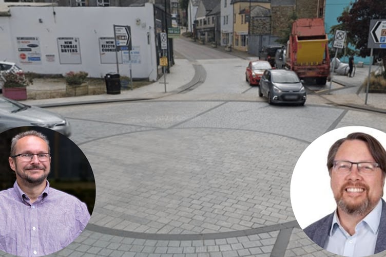 Church Square in Bodmin. Inset: Cllr Andy Coppin (left), and Cllr Dan Rogerson (right). (Picture: Aaron Greenaway/Tindle/Cornwall Council)