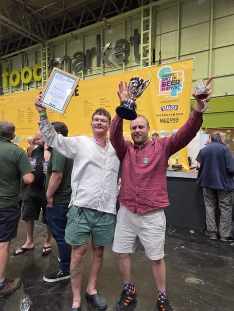 Lewis Elliott and Richard Hickman of Penzance Brewery Co. with their award.