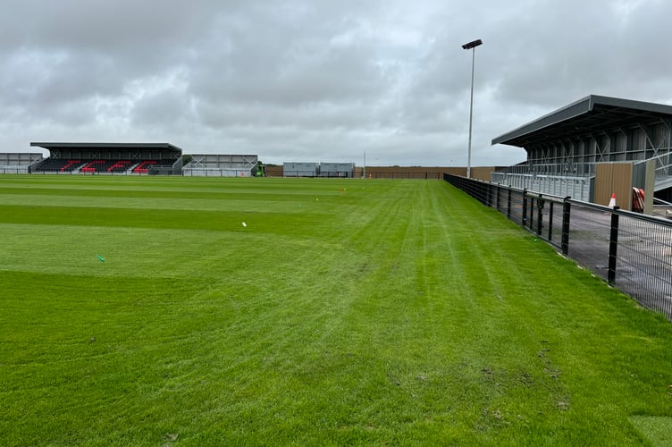 The new Truro City FC stands and pitch at Truro Sports Hub.